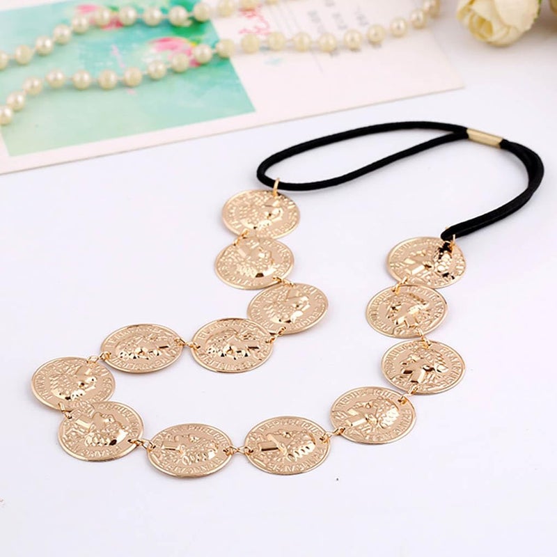 Yalice Gold Coin Head Chain Disc Elastic Headpieces Indian Headband Chain1920s Forehead Hair Accessories for Women - Image 3